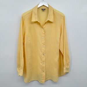 J Jill Tunic Top Shirt 1X‎ Button Up 100% Linen Preppy Coastal Beachy Lagenlook
